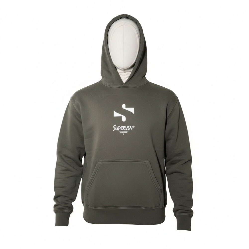 Supervsn Box Out Hoodie Mens Vintage Grey Graphic Pullover 35-544A10044, Size M